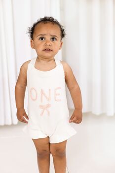 Baby's First Birthday 'One' Knitted Frill And Bow Detail Romper, 5 of 7