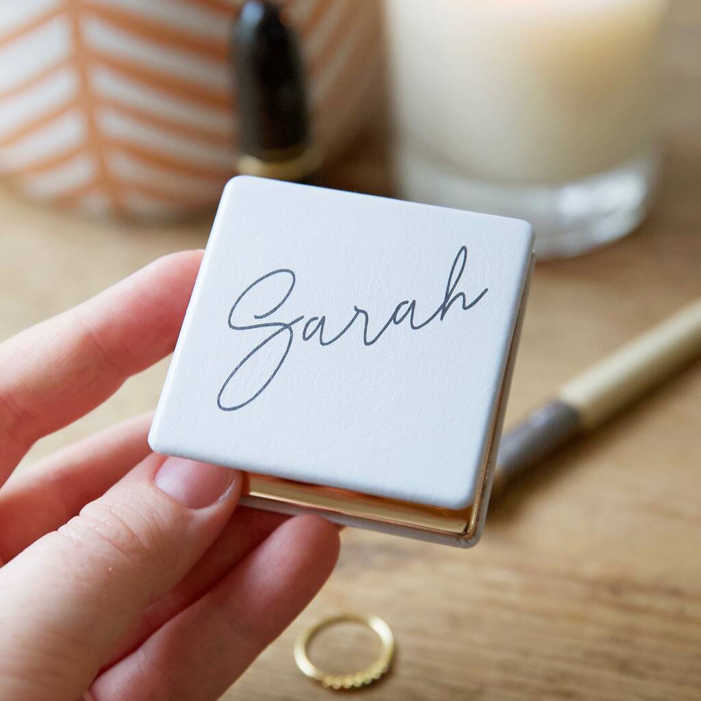 Personalised Name Grey Square Compact Mirror, 1 of 3