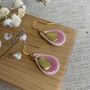 Bright Pink Ceramic Teardrop Earrings Gold Plated, thumbnail 4 of 6