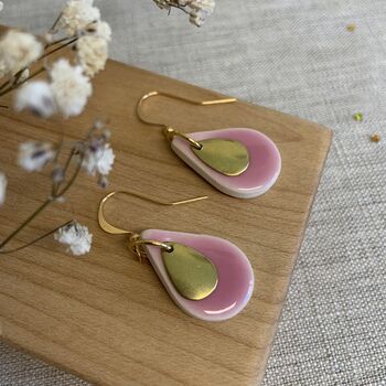 Bright Pink Ceramic Teardrop Earrings Gold Plated, 4 of 6