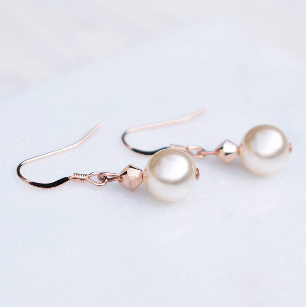 Rose Gold Plated Pearl Drop Earrings By Katherine Swaine