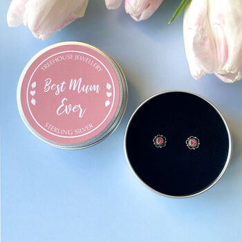Vintage Style Pink Silver Studs In Keepsake Tin, 2 of 9