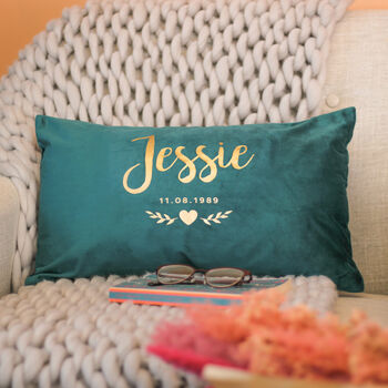 Personalised Floral Heart Name Velvet Cushion For Her, 3 of 4