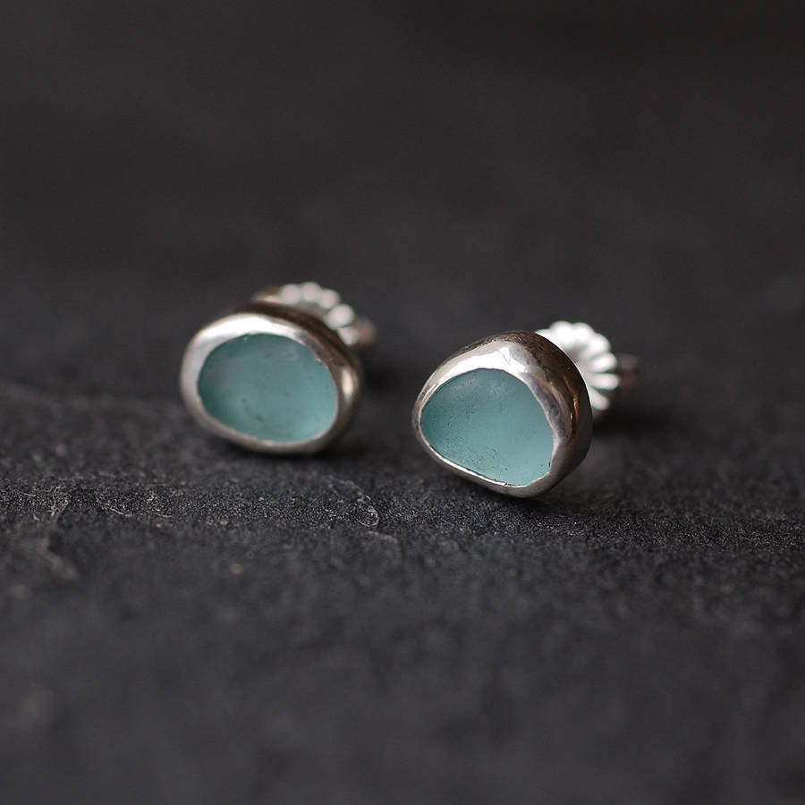 Pale Blue Sea Glass Stud Earrings By Tania Covo | notonthehighstreet.com