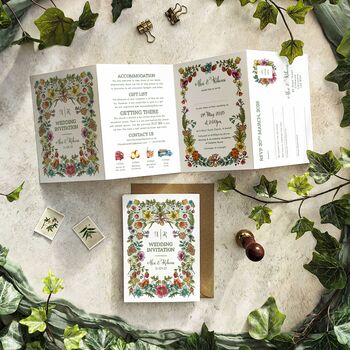 Folk Floral Concertina Invitations, 4 of 9