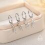 Sterling Silver Olive Branch Huggie Hoop Earrings, thumbnail 2 of 12