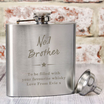 Personalised Number One Engraved Stainless Steel Hip Flask, 6 of 6