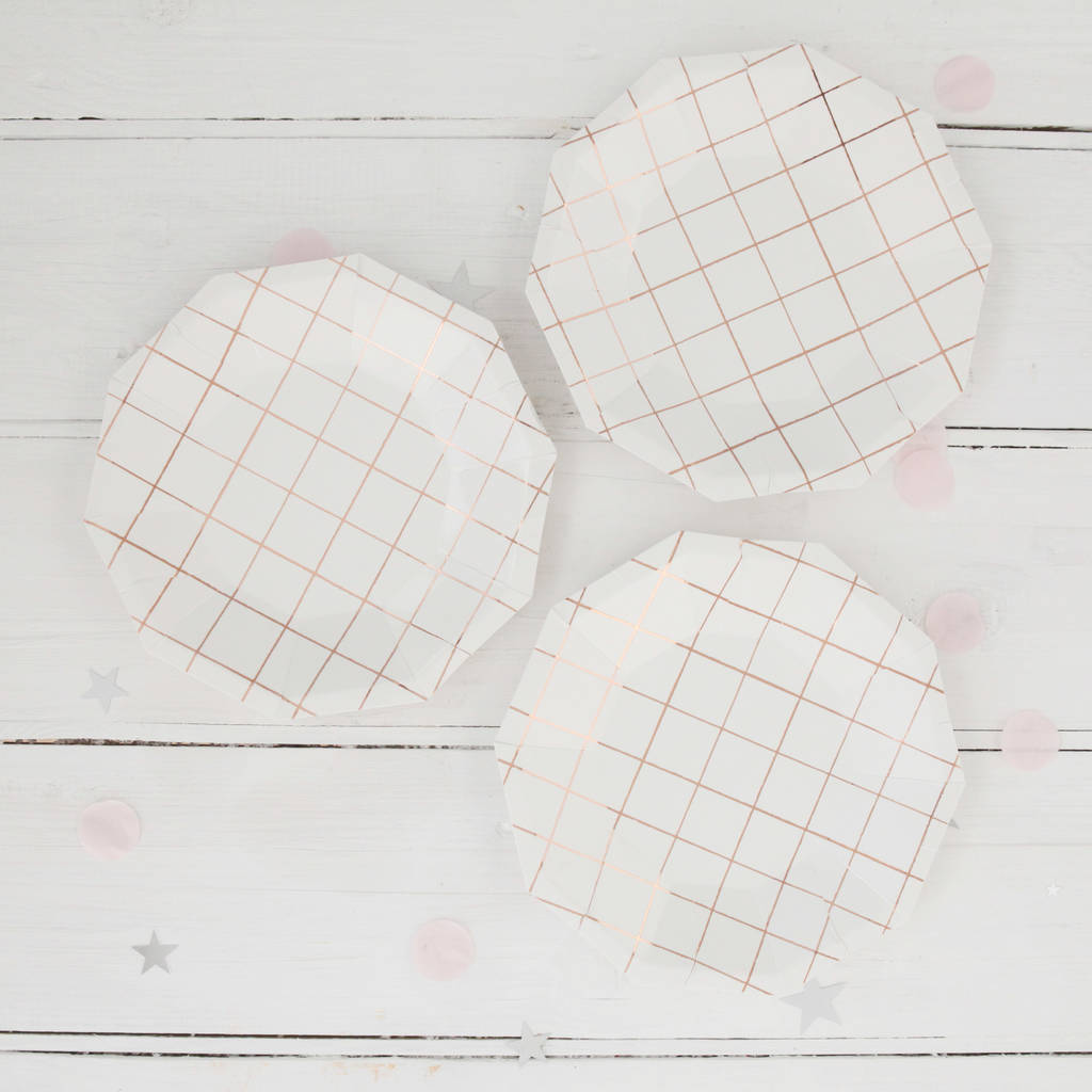 rose gold foil pattern party plates by postbox party