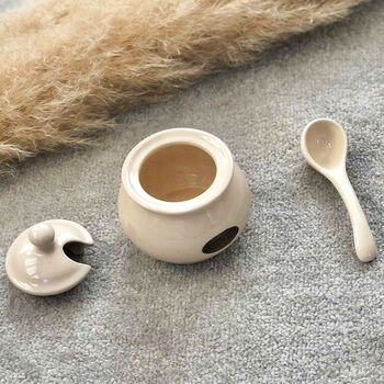 Cream Ceramic Sugar Bowl And Serving Spoon, 7 of 8