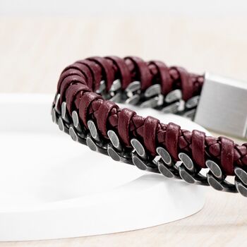Personalised Woven Leather And Stainless Steel Bracelet, 8 of 9