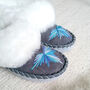 Peacock Blue Handmade Sheepskin Moccasin Slippers, thumbnail 4 of 7