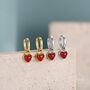 Sterling Silver Natural Red Onyx Heart Dangle Huggie Hoop Earrings, thumbnail 3 of 11