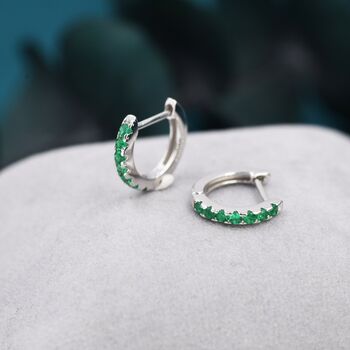 Emerald Green Cz Huggie Hoop Earrings Sterling Silver, 7 of 10