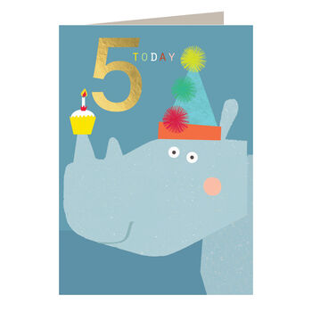 Gold Foiled Rhino 5th Birthday Card, 2 of 5