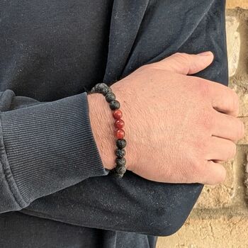 Men's Sardonyx And Lava Bead August Birthstone Bracelet, 5 of 10