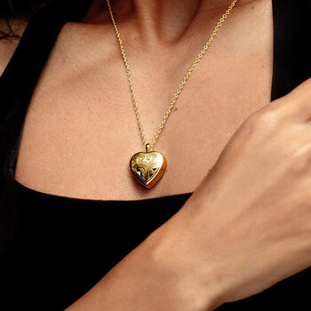 Scroll Heart Ashes Urn Necklace 18 K Gold Plated Silver, 2 of 10
