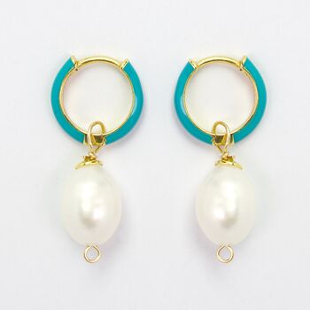 Emilio Small Colourful Enamel Hoop Earrings Pearls, 2 of 3