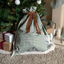 Personalised Green Gingham Gift Sack Velvet Bow, thumbnail 1 of 5