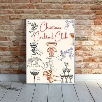 A4 Christmas Art Print, Christmas Cocktail Club, 4 of 5