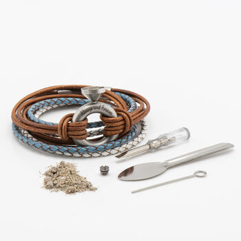 Personalised Taupe Leather Double Urn Bracelet For Ashes Memorial Keepsake Jewellery For Women And Pets, 9 of 9