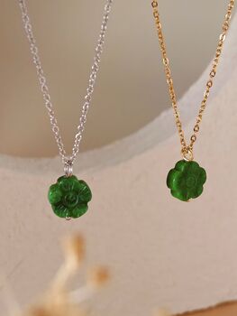 Botan Flower Natural Green Jade Necklace, 6 of 11