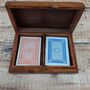 Wooden Carved Double Playing Cards Game Set Box Holder, thumbnail 5 of 6