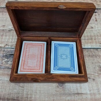 Wooden Carved Double Playing Cards Game Set Box Holder, 5 of 6