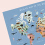 Wildlife Map Of The World Print, thumbnail 4 of 5