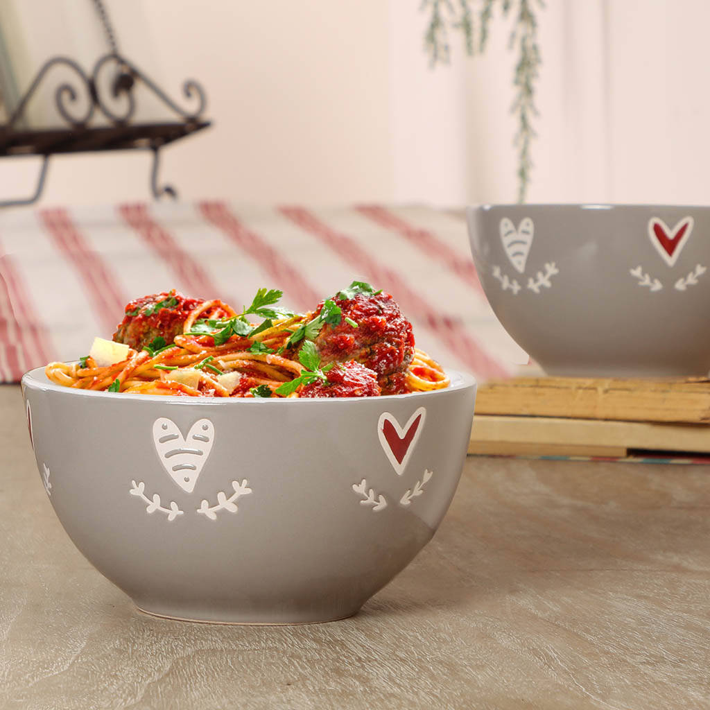 Set Of Four Denby Grey Heart Pasta Bowls By Dibor