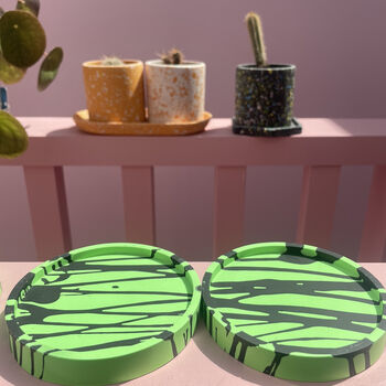 Graffiti Coasters/ Trays Black And Green Set Of Two, 4 of 7