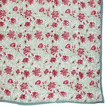 Colourful Floral Motif Indian Block Printed Cotton Bed Quilt, 9 of 9