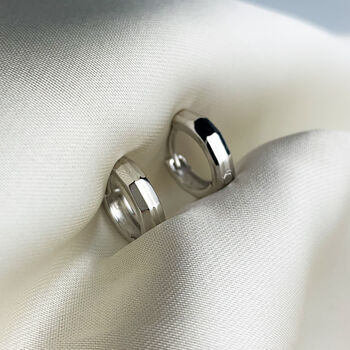 Sterling Silver Small Geometric Hoop Earrings, 3 of 4