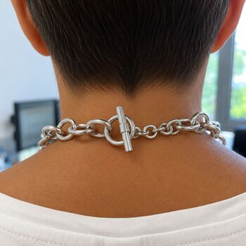 Chunky Sterling Silver Oval Ladder Chain Necklace, 3 of 7