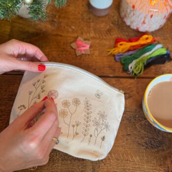 Stitch Your Flowers Zip Pouch Diy Embroidery Kit, 4 of 11