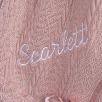 Personalised Knitted Dusty Pink Blanket With Bow, 6 of 9