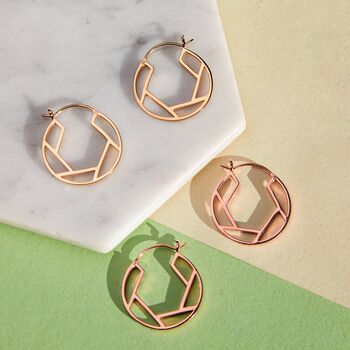Hexagonal Rose Gold Plated Silver Hoop Earrings, 2 of 6