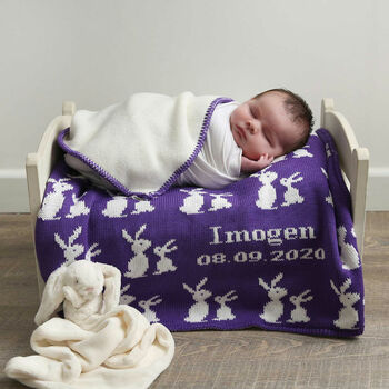 Personalised Knitted Mummy And Baby Bunny Blanket, 2 of 11