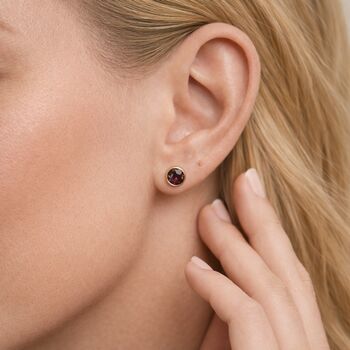 Gold Plated Sterling Silver January Garnet Birthstone Stud Earrings – 7mm, 3 of 8