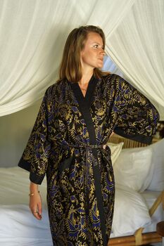 Navy And Gold Batik Kimono Robe, 5 of 8