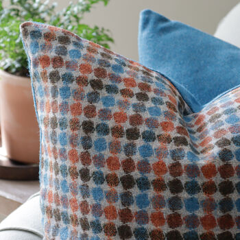 Multi Spot Blue And Orange Wool Cushion, 3 of 3