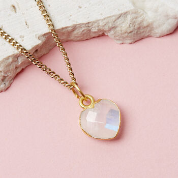 Gold Plated Heart Rainbow Moonstone Gemstone Necklace, 2 of 7