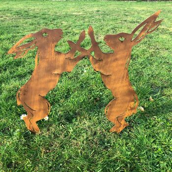 Rusty Metal Boxing Hares Garden Feature, 3 of 4