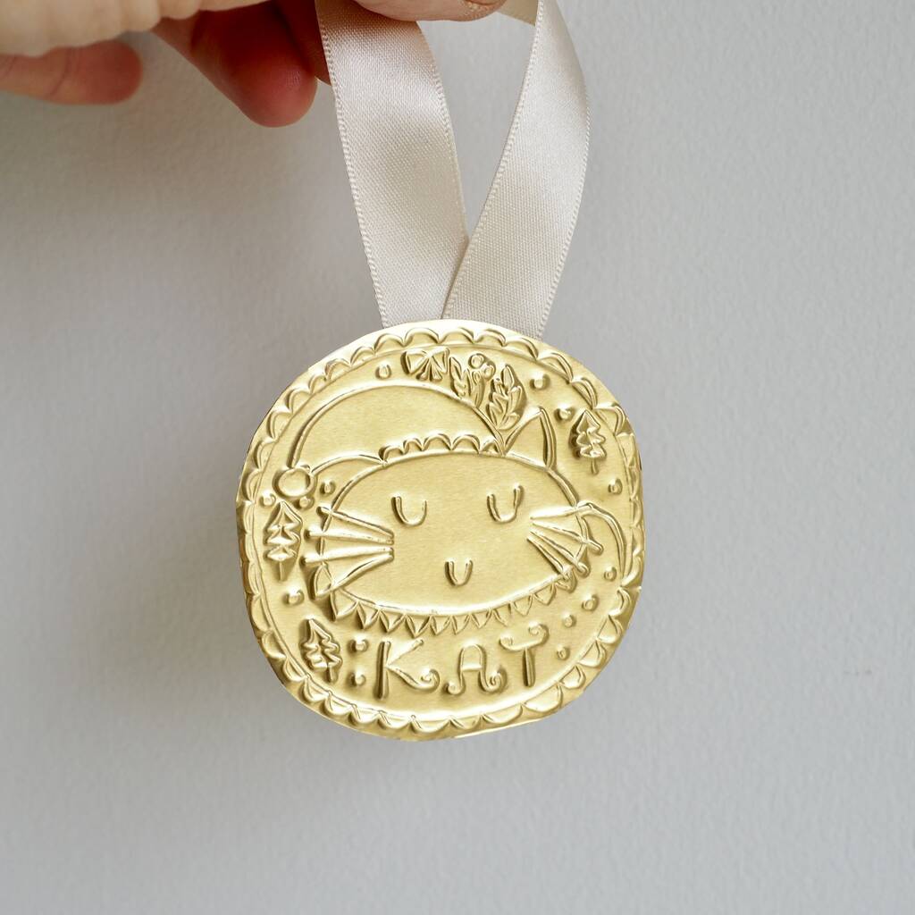 Personalised Gold Foil Cat Christmas Decoration, 1 of 3