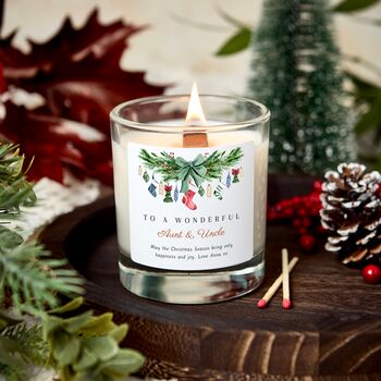 Merry Christmas To A Wonderful Auntie And Uncle Personalised Candle Gift, 8 of 8