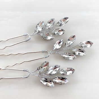 Aria Silver Crystal Hair Pins, 3 of 4