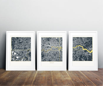 Personalised Metallic Foil London Triptych Map Dark, 3 of 3