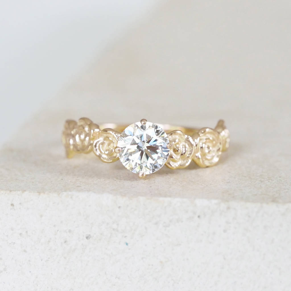Yellow Gold Floral Diamond Engagement Ring, 1 of 2