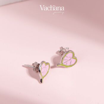 Enamel Bodhi Leaf Gold Vermeil, Sterling Silver Earrings, 4 of 11