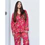 Ladies Hot Pink Birds Of Paradise Print Cotton Pyjamas, thumbnail 4 of 6