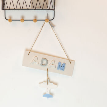 Personalised Vintage Wooden Name Sign With Aeroplane, 2 of 3